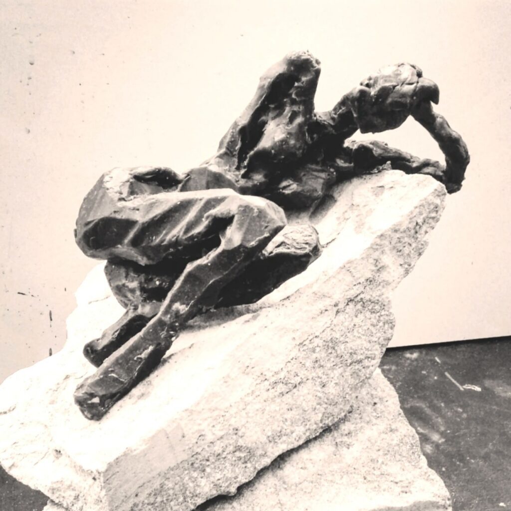 Her Watch, Bronze 2018. Sold. 'Her Watch' was exhibited as part of the original Herstory exhibition, exhibited as a sculptural grouping with 'Kids' and Her Balance. All sculptures are now in private collections.