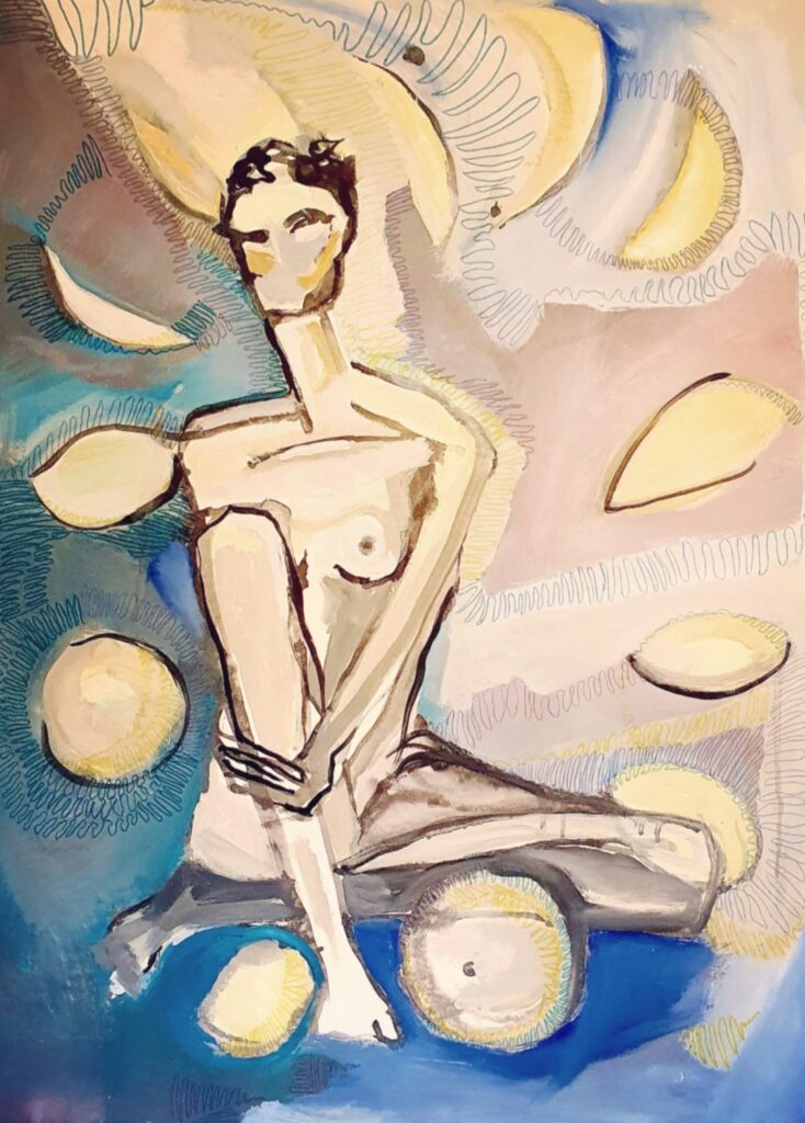 Luna, Mix Media 96 x 75cm NFS 2024 Famed. Self-portrait.